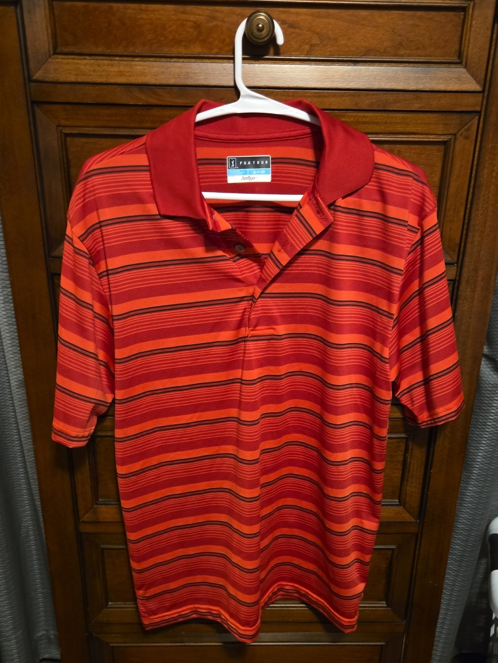 PGA Tour Red & Orange Striped Men's Polo